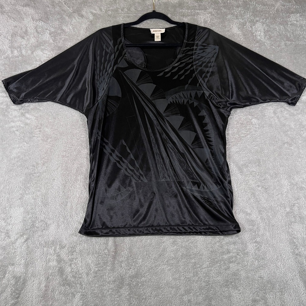 Diesel Tunic Top Womens Medium Black‎ Abstract Dolman Sleeve Lightweight
